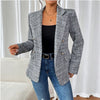 Women's Routine Fit Double Breasted Polyester Blazer with Suit Collar Long Sleeves and Button for Autumn Work in Black White Pink