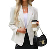 Women's Routine Fit Double Breasted Polyester Blazer with Suit Collar Long Sleeves and Button for Autumn Work in Black White Pink