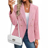 Women's Routine Fit Double Breasted Polyester Blazer with Suit Collar Long Sleeves and Button for Autumn Work in Black White Pink