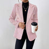 Women's Routine Fit Double Breasted Polyester Blazer with Suit Collar Long Sleeves and Button for Autumn Work in Black White Pink