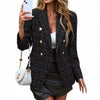 Women's Routine Fit Double Breasted Polyester Blazer with Suit Collar Long Sleeves and Button for Autumn Work in Black White Pink