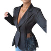 Women's A-Shaped Slim Fit Autumn Acrylic Solid Color Polo Collar Sleeveless One Button Splicing Celebrity Style Blazer in Black