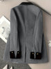Women's Loose Fit Polyester Solid Color Suit Collar Long Sleeve Three Double Breasted Buttons Splicing Office Blazer for Autumn in Grey