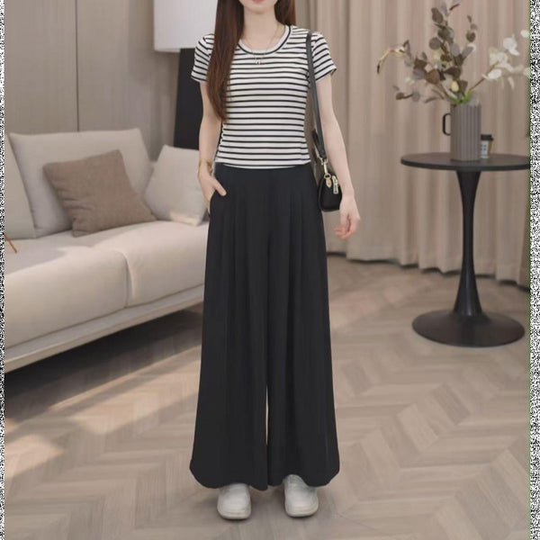 Women's Basic Draped Wide Leg Nylon Pants High Waist Loose Casual Trousers for Summer in Solid Color