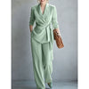Women's Long Sleeve Solid Color Polyester Pants Casual Office Style Summer Pants for Women in Green Apricot Red Black