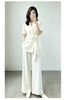 Women's Lightweight Summer Polyester Suit Pants Set with Three-Quarter Sleeves and Wide Leg Pants Two Pieces Casual Outfit