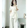 Women's Lightweight Summer Polyester Suit Pants Set with Three-Quarter Sleeves and Wide Leg Pants Two Pieces Casual Outfit