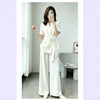Women's Lightweight Summer Polyester Suit Pants Set with Three-Quarter Sleeves and Wide Leg Pants Two Pieces Casual Outfit