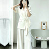 Women's Lightweight Summer Polyester Suit Pants Set with Three-Quarter Sleeves and Wide Leg Pants Two Pieces Casual Outfit