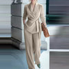 Women's General Fit Summer Polyester Solid Color Long Sleeve Lace Up European Style Casual Pants in Black Khaki