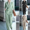 Women's General Fit Summer Polyester Solid Color Long Sleeve Lace Up European Style Casual Pants in Black Khaki
