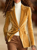 Women's Slim Fit Velvet Blazer with Lapel Long Sleeves and Concealed Buckle Closure for Spring Office Style