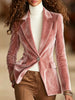 Women's Slim Fit Velvet Blazer with Lapel Long Sleeves and Concealed Buckle Closure for Spring Office Style
