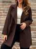 Women's Routine Fit Autumn Double Breasted Polyester Solid Color High Collar Long Sleeve Coat with Pocket Casual in Apricot Black