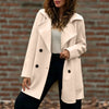 Women's Routine Fit Autumn Double Breasted Polyester Solid Color High Collar Long Sleeve Coat with Pocket Casual in Apricot Black