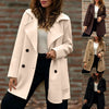 Women's Routine Fit Autumn Double Breasted Polyester Solid Color High Collar Long Sleeve Coat with Pocket Casual in Apricot Black