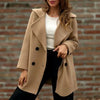 Women's Routine Fit Autumn Double Breasted Polyester Solid Color High Collar Long Sleeve Coat with Pocket Casual in Apricot Black