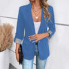 Women's Slim Fit Spring Polyester Solid Color Suit Collar One Button Three Quarter Sleeve Blazer with Pocket for Office in Black Red Blue