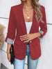 Women's Slim Fit Spring Polyester Solid Color Suit Collar One Button Three Quarter Sleeve Blazer with Pocket for Office in Black Red Blue