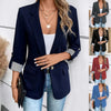 Women's Slim Fit Spring Polyester Solid Color Suit Collar One Button Three Quarter Sleeve Blazer with Pocket for Office in Black Red Blue