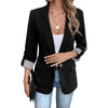 Women's Slim Fit Spring Polyester Solid Color Suit Collar One Button Three Quarter Sleeve Blazer with Pocket for Office in Black Red Blue