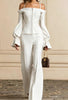 Women's Long Sleeve Solid Color Polyester Office Style Pants for Autumn Work Office in White Black Orange