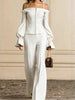 Women's Long Sleeve Solid Color Polyester Office Style Pants for Autumn Work Office in White Black Orange