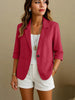 Women's Routine Fit Single Breasted Cotton Solid Color Suit Collar Long Sleeve Jacket with Pockets for Autumn in White