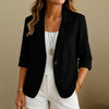 Women's Routine Fit Single Breasted Cotton Solid Color Suit Collar Long Sleeve Jacket with Pockets for Autumn in White