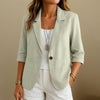 Women's Routine Fit Single Breasted Cotton Solid Color Suit Collar Long Sleeve Jacket with Pockets for Autumn in White