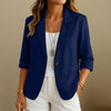 Women's Routine Fit Single Breasted Cotton Solid Color Suit Collar Long Sleeve Jacket with Pockets for Autumn in White