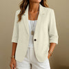 Women's Routine Fit Single Breasted Cotton Solid Color Suit Collar Long Sleeve Jacket with Pockets for Autumn in White
