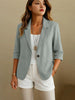 Women's Routine Fit Single Breasted Cotton Solid Color Suit Collar Long Sleeve Jacket with Pockets for Autumn in White
