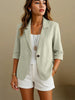 Women's Routine Fit Single Breasted Cotton Solid Color Suit Collar Long Sleeve Jacket with Pockets for Autumn in White