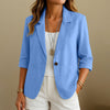 Women's Routine Fit Single Breasted Cotton Solid Color Suit Collar Long Sleeve Jacket with Pockets for Autumn in White
