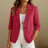 Women's Routine Fit Single Breasted Cotton Solid Color Suit Collar Long Sleeve Jacket with Pockets for Autumn in White