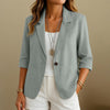 Women's Routine Fit Single Breasted Cotton Solid Color Suit Collar Long Sleeve Jacket with Pockets for Autumn in White