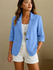 Women's Routine Fit Single Breasted Cotton Solid Color Suit Collar Long Sleeve Jacket with Pockets for Autumn in White