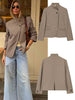 Women's Routine Fit Single Breasted Polyester Splicing Solid Color High Collar Long Sleeve Casual Blazer for Autumn in Khaki