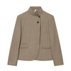 Women's Routine Fit Single Breasted Polyester Splicing Solid Color High Collar Long Sleeve Casual Blazer for Autumn in Khaki