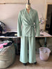 Women's Elegant Polyester Solid Color Lace Up Pants with Long Sleeves for Autumn in Green Khaki Black