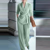 Women's Elegant Polyester Solid Color Lace Up Pants with Long Sleeves for Autumn in Green Khaki Black