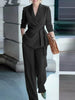 Women's Elegant Polyester Solid Color Lace Up Pants with Long Sleeves for Autumn in Green Khaki Black