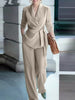 Women's Elegant Polyester Solid Color Lace Up Pants with Long Sleeves for Autumn in Green Khaki Black