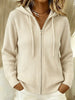 Women's Loose Fit Fall Knitted Solid Color Hooded Long Sleeve Zipper Cardigan with Drawstring Casual Style in Black Burgundy Grey Orange
