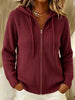 Women's Loose Fit Fall Knitted Solid Color Hooded Long Sleeve Zipper Cardigan with Drawstring Casual Style in Black Burgundy Grey Orange