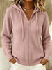 Women's Loose Fit Fall Knitted Solid Color Hooded Long Sleeve Zipper Cardigan with Drawstring Casual Style in Black Burgundy Grey Orange