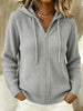 Women's Loose Fit Fall Knitted Solid Color Hooded Long Sleeve Zipper Cardigan with Drawstring Casual Style in Black Burgundy Grey Orange