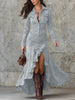 Women's Long Shirt Dress, Button Front, Long Sleeves and Asymmetric Split Hem