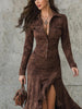 Women's Long Shirt Dress, Button Front, Long Sleeves and Asymmetric Split Hem